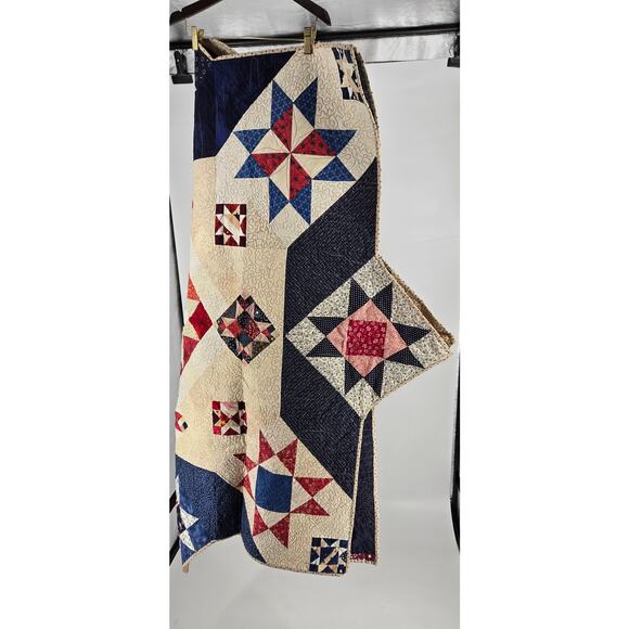 VINTAGE Y2K Patriotic Handmade Quilt Red White Blue Star Spangled Patchwork USA - Picture 2 of 6